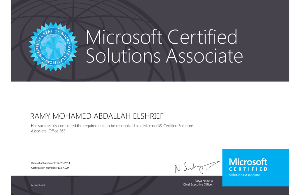 • Microsoft® Certified Solutions Associate (MCSA): Office 365 www.ramyabdallah.com